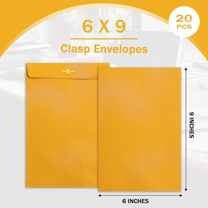 Goefun 6x9 Clasp Envelopes - 20 Pack, Brown Yellow Manila Envelopes 6x9, 100GSM Heavy Kraft Paper, for Mailing - Image 2